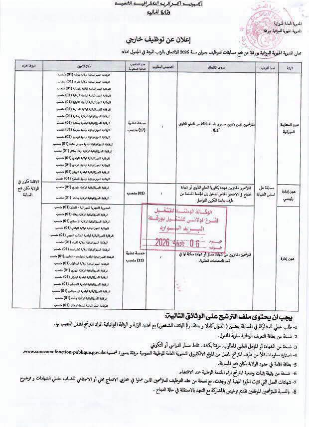 اعلان عن توظيف المديرية الجهوية للميزانية